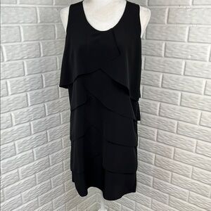 5/48 SAKS FIFTH AVE DRESS TIERED LAYERED RACERBACK SHEATH DRESS BLACK SIZE MED